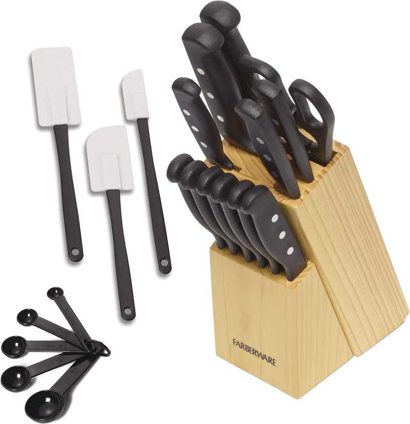 22-Piece Never Needs Sharpening Triple Rivet High-Carbon Stainless Steel Knife Block and Kitchen Tool Set, Black